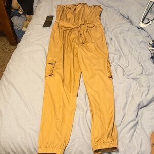 bebe Tan Jumpsuit with Pockets